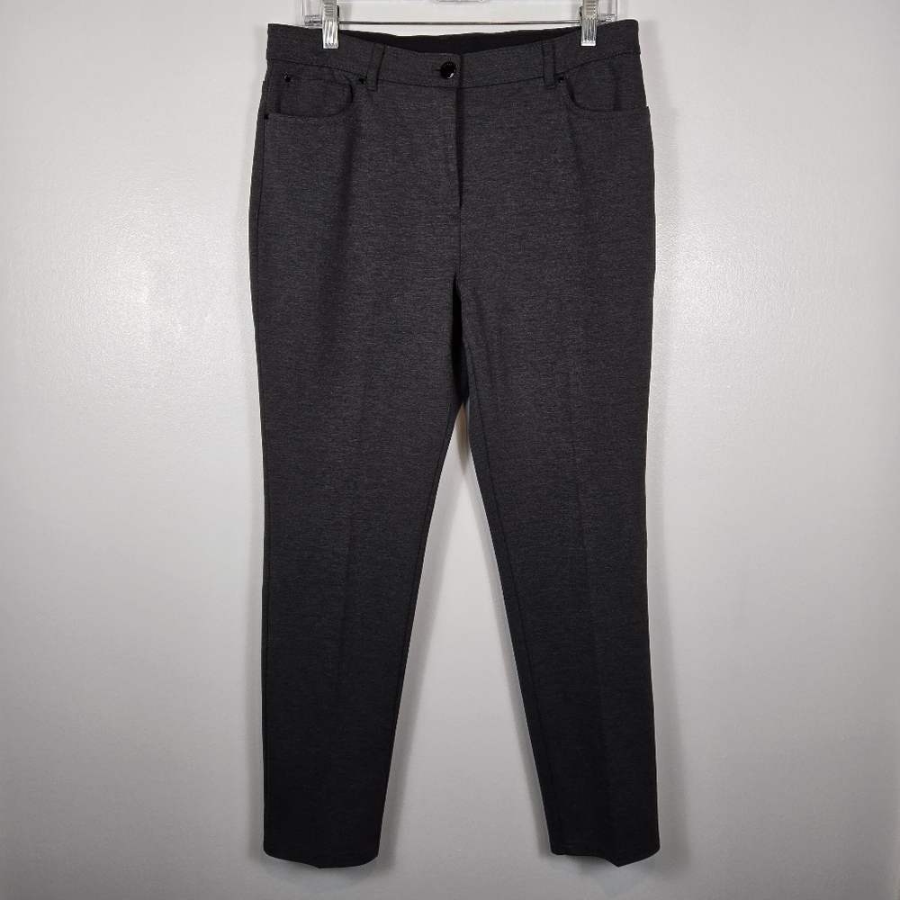 Chico's So Slimming Peyton Pant Gray Heather Ponte Stretch Trousers Size 8 Short
